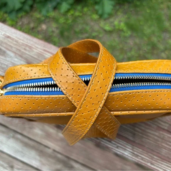 Blair Ritchey Ginger Ber Perforated Crossbody Bag with bright blue zipper. - Picture 5 of 7